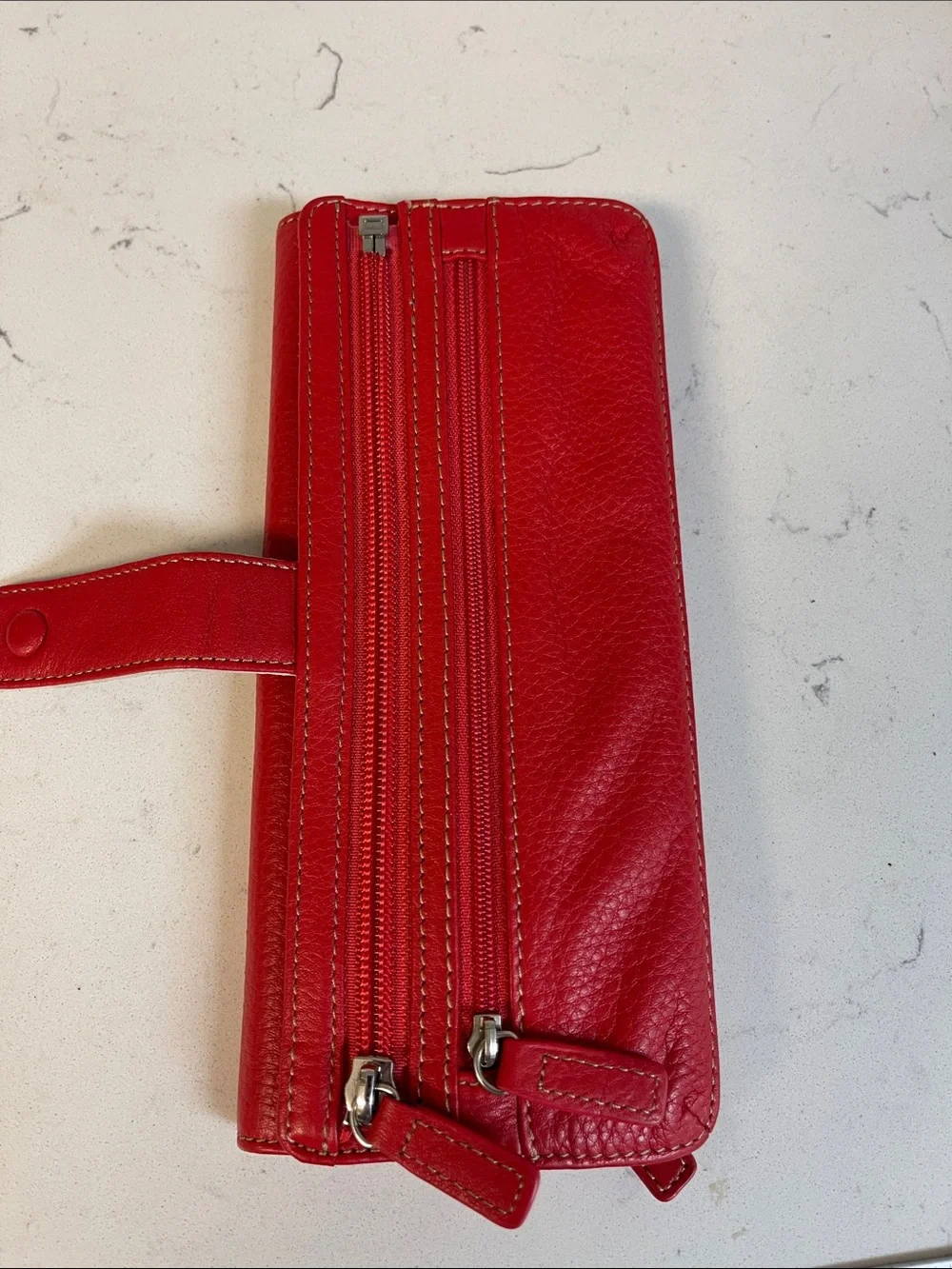 Levenger Red Leather Folded Travel Snap Trifold Jewelry Roll Case - Tech Case